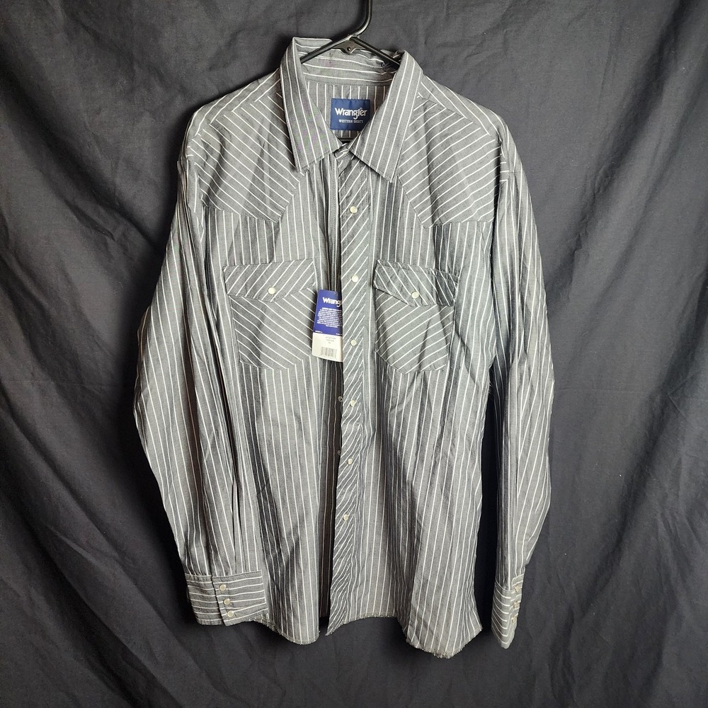 Wrangler Western Shirt Pearl Snaps Grey With White Pin Stripe Size XL‎ Brand-new